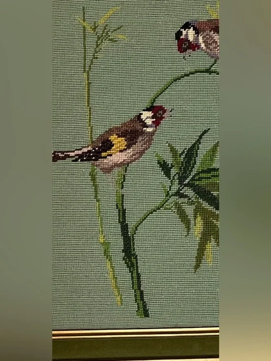 Vintage Framed Petit Point Needlework – Two Birds on Bamboo ,Made in Mexico 1997 - Picture 4 of 17